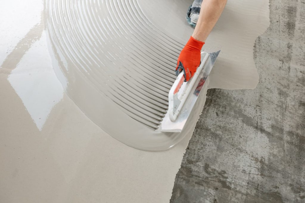 Top view new screed concrete with self leveling cement mortar for floors.
